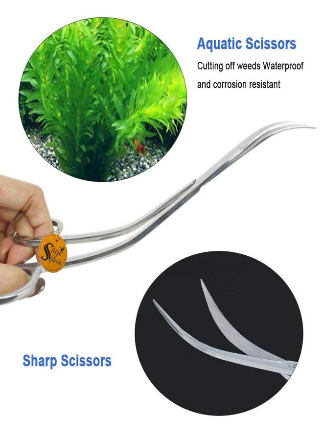 Sage Square Jumbo Size Professional Aquarium Tongs Scissor Long Stainless Steel Tool for Fish Tank, Aquatic Plant Cleaning (Curve, Wave & StraightScissor with Acrylic Rack) - Image 4